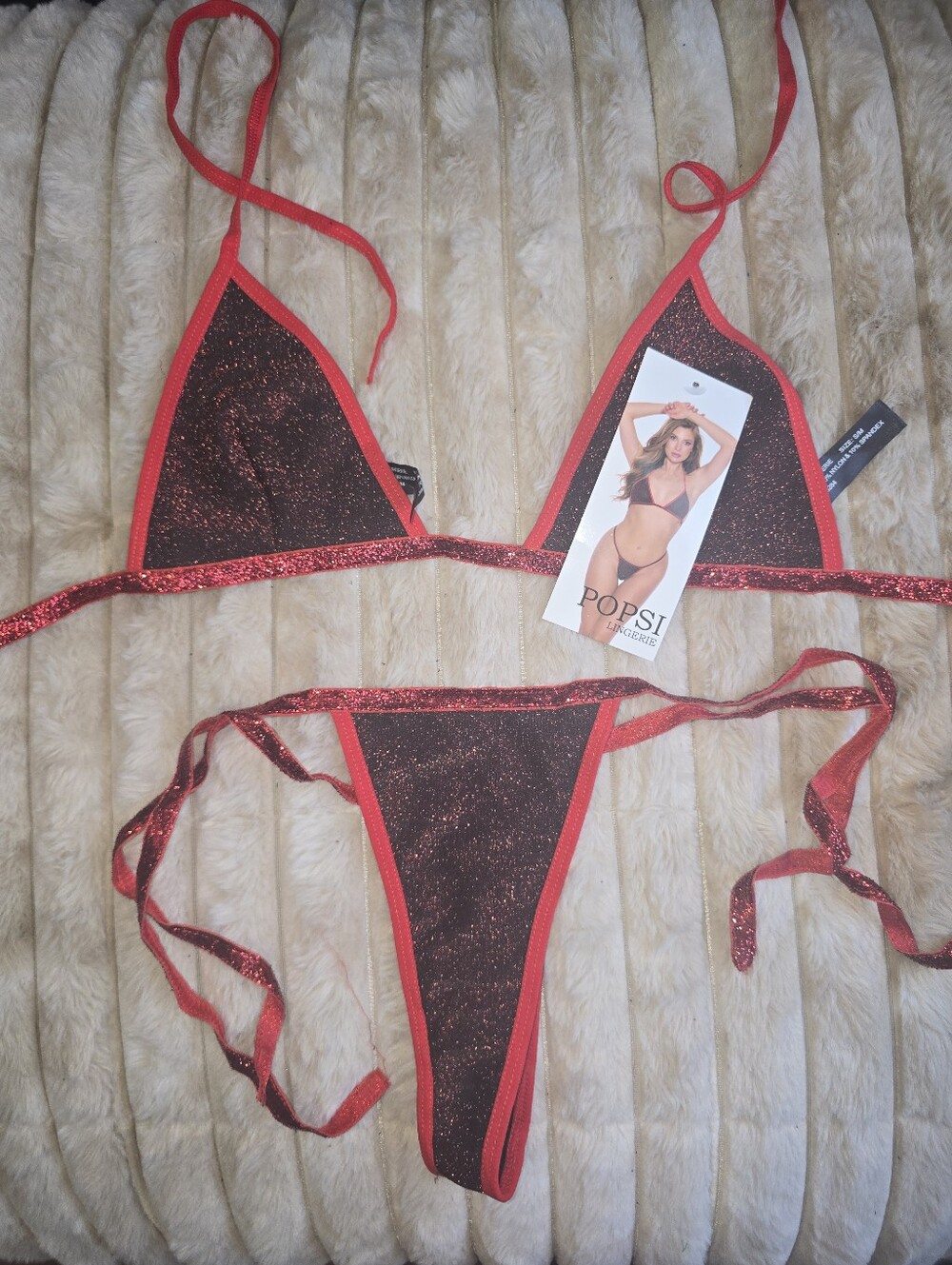Red Sparkle Triangle Bikini Set